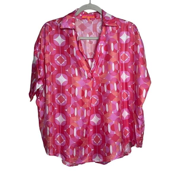 Vilagallo Silk Geometric Blouse Sz. 42 (US M) - Picture 1 of 6